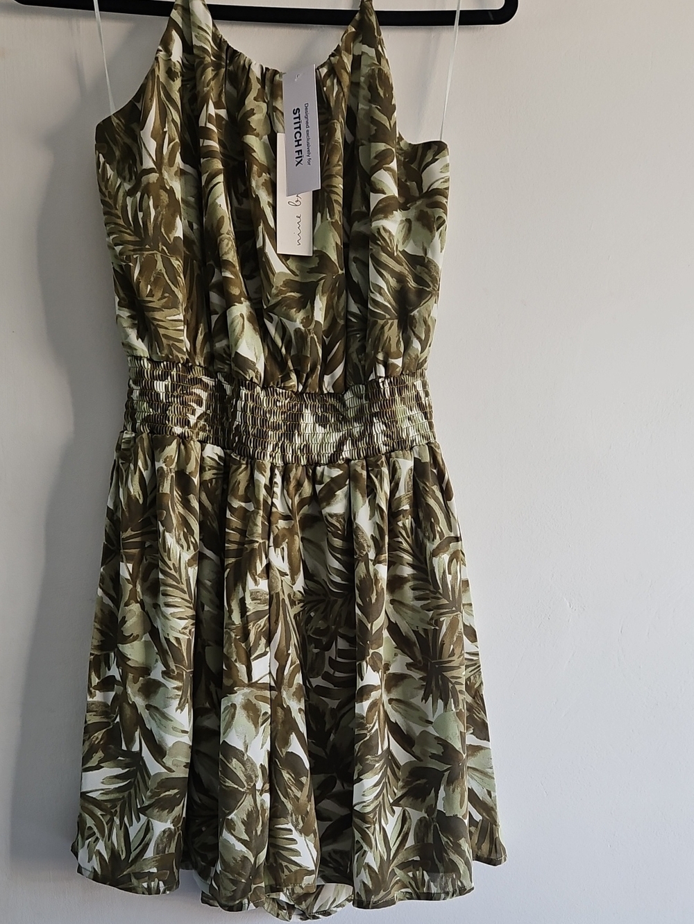 nine britton sage green and olive tropical print romper
